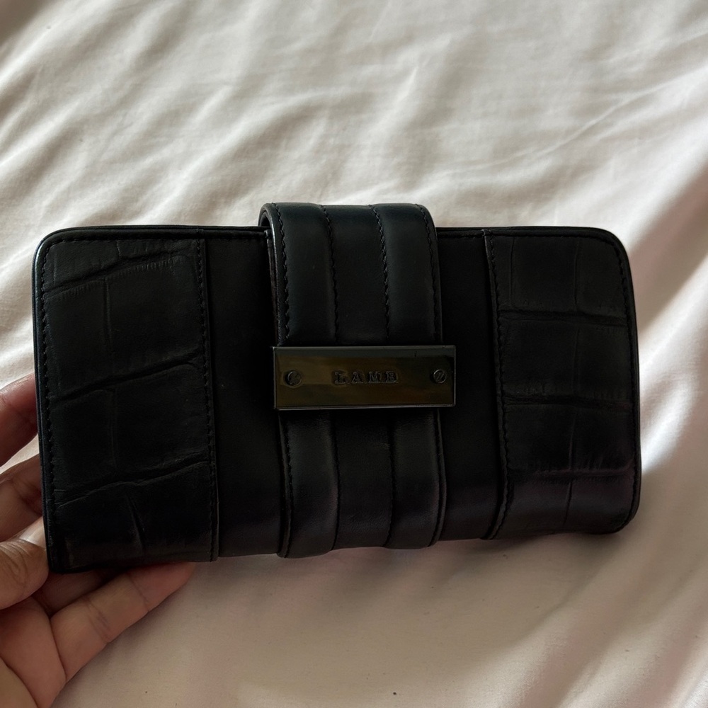 Lamb Black Croc-Embossed Wallet
